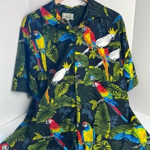 Bill Blass Hawaiian shirt parrots